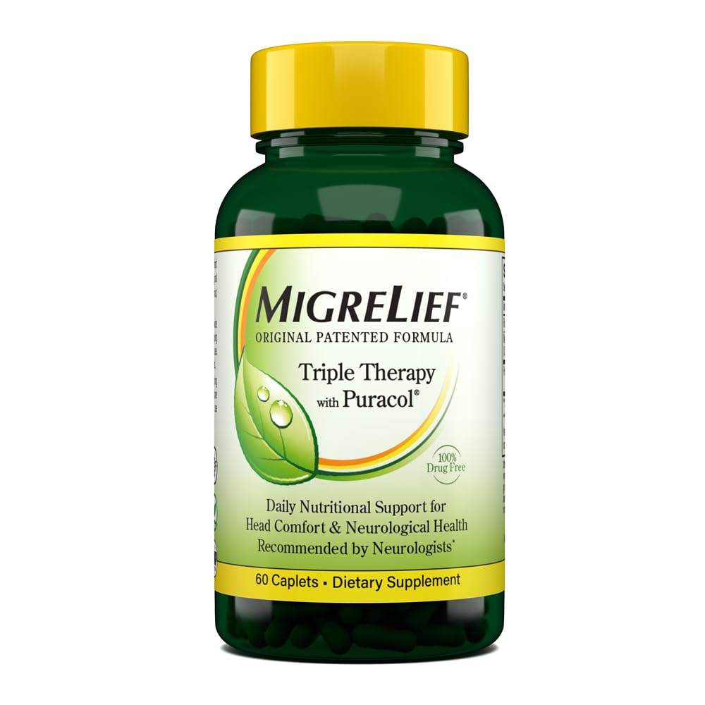 MigreLief Original Triple Therapy with Puracol - Nutritional Support for Migréna Sufferers - 60 Caplet / 1 měsíční dodávka