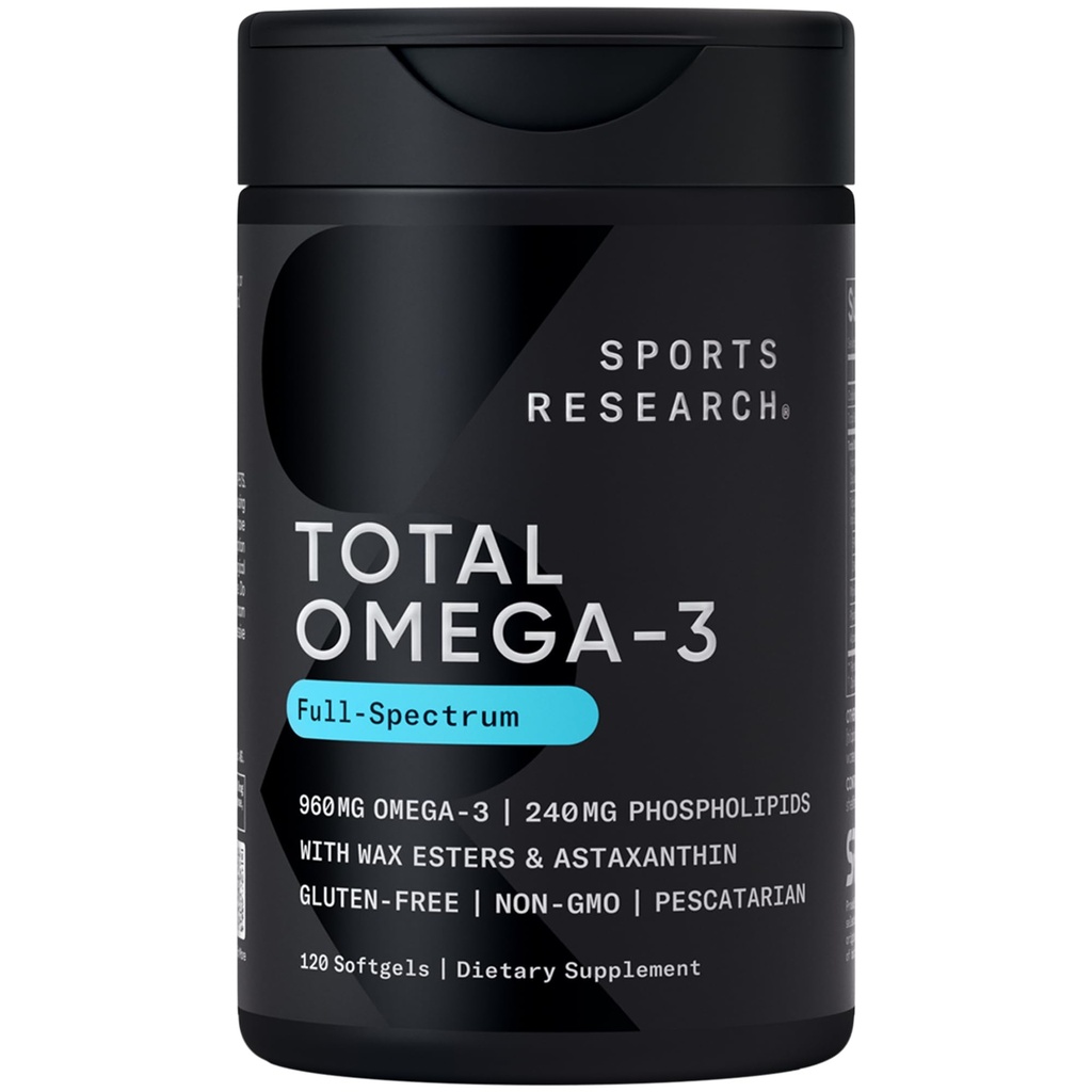Sports Research ® Total Omega33 Fish Oil 2200mg - Made from Antarctic Krill w / Astaxanthin, Wild Sockeye Salmon & Aljaška Pollock - 960mg EPA & DHA - 120 Softgels