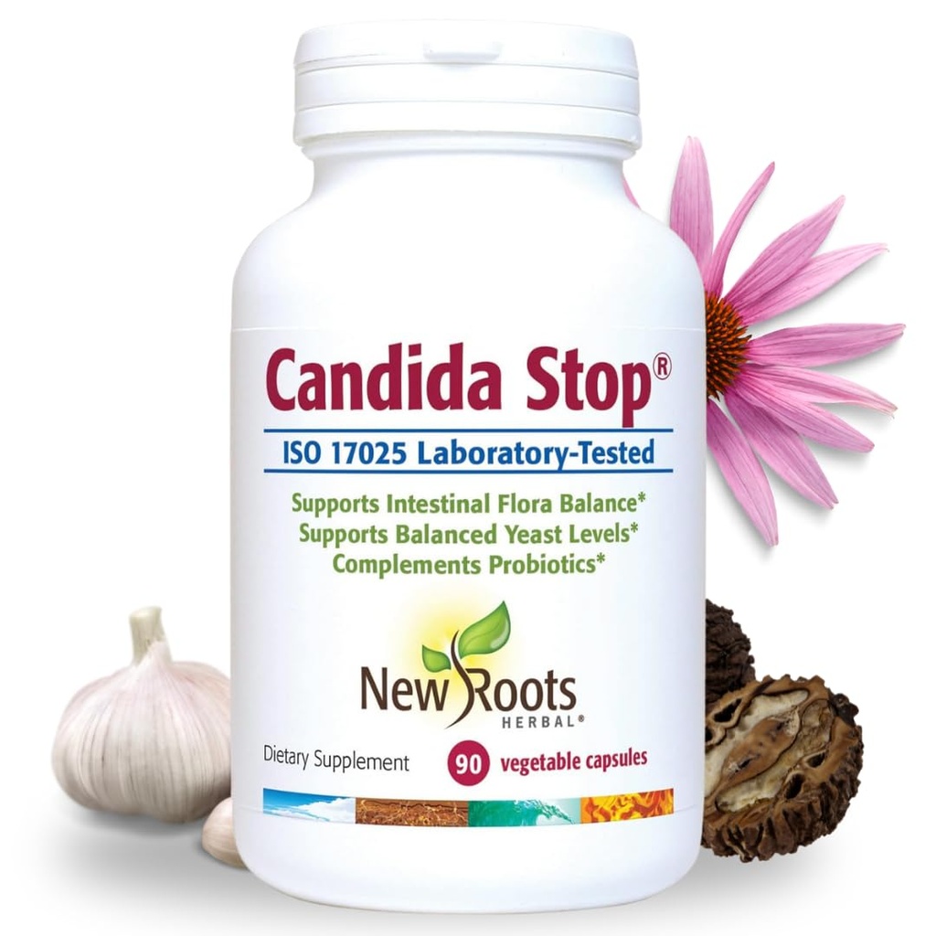 NEW ROOTS HERBAL Candida Cleanse Detox Dodatek (90 Kapsle), Stop Candida Overgrow, Podpora vyvážená střevní Flora & kvasnice Balance s 11 Potentní Byliny + Probiotika, Stravování