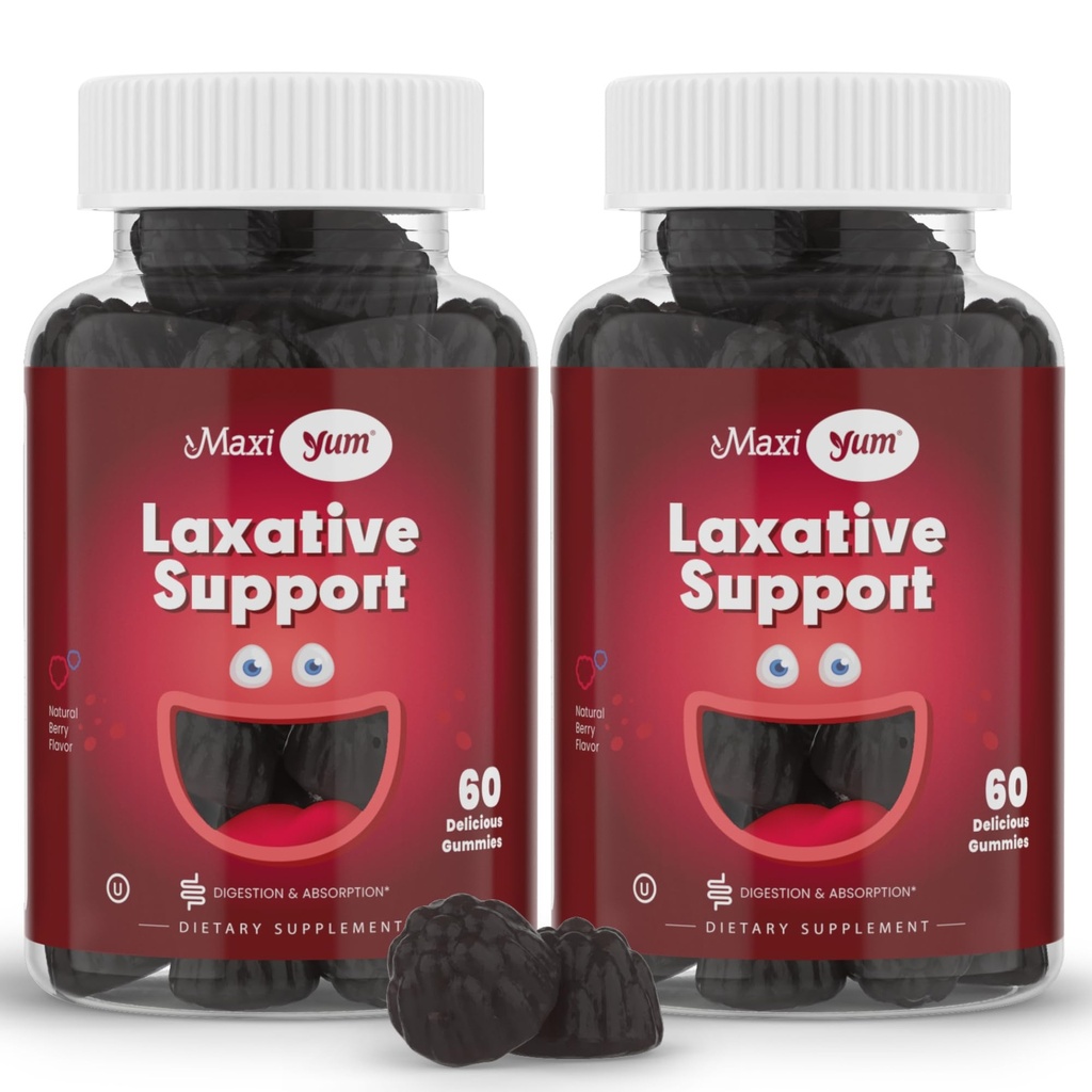 Maxi Zdraví přírodní laxativní gumy pro dospělé a děti - Non- GMO a Vegan Senna Stool Softener Gummies - Berry Flavor žvýkací laxativy pro podporu zácpy (60 Počet, Balení 2)