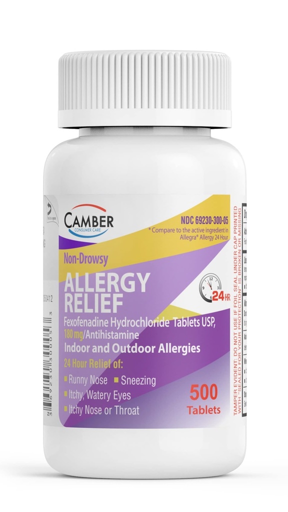 Camber 24 Hrs Non- Drowsy Fexofenadine Antihistamin Krytý venkovní alergie Relief tablety 500 Počet velikosti rodiny