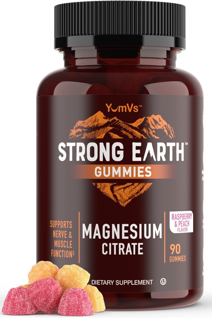 Silná země - Magnesium Citrátové gumy pro dospělé 250mg (90 hrabě) - Klidové gumy - Veganské hořčíkové gumy - Dodatek pro ženy, muže, dospívající