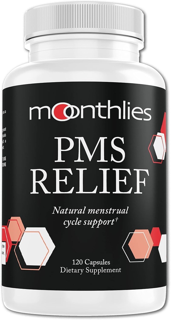 Moonthlies PMS Relief Dodatek pro ženy Menstrual Cycle Support - Naturally balance Mood Swings, Period Cramps, Bloating, Únava, zadržování vody, PMDD, Perimenopauza (60 Day Supply 120 Kapsle)