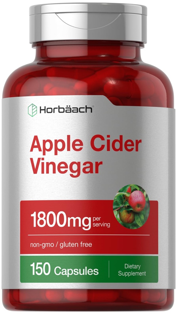 Horbäach Apple Cider Ocet Kapsle 124; 1800mg Dublinum 124; 150 Pilulky 124; Non- GMO, gluten zdarma