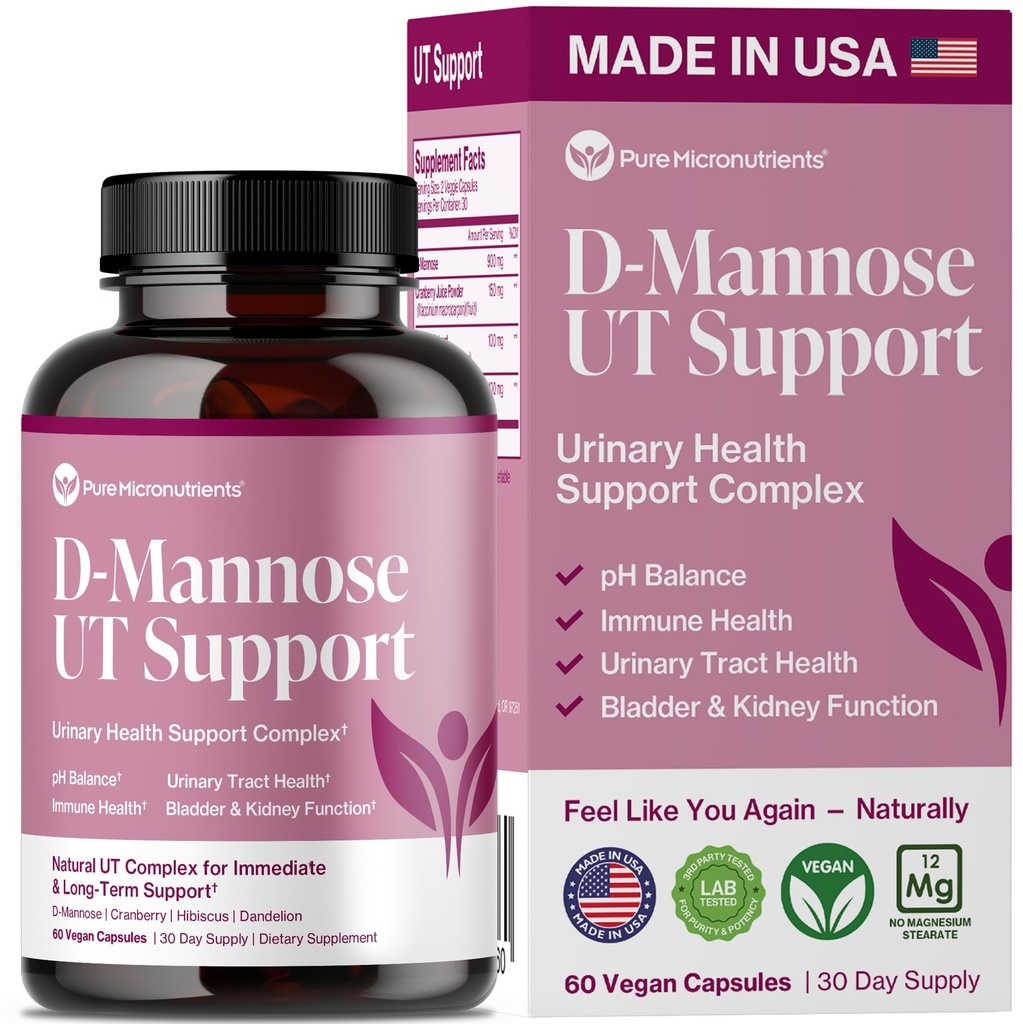 Čisté D Mannose Kapsle 1000mg Per Serve - Rychlá podpora UTI - Čistota moče a močového měchýře Zdraví - Brusinky, D- Mannose, Pampeliška, Hibiscus Flower - 60 Veggie Caps