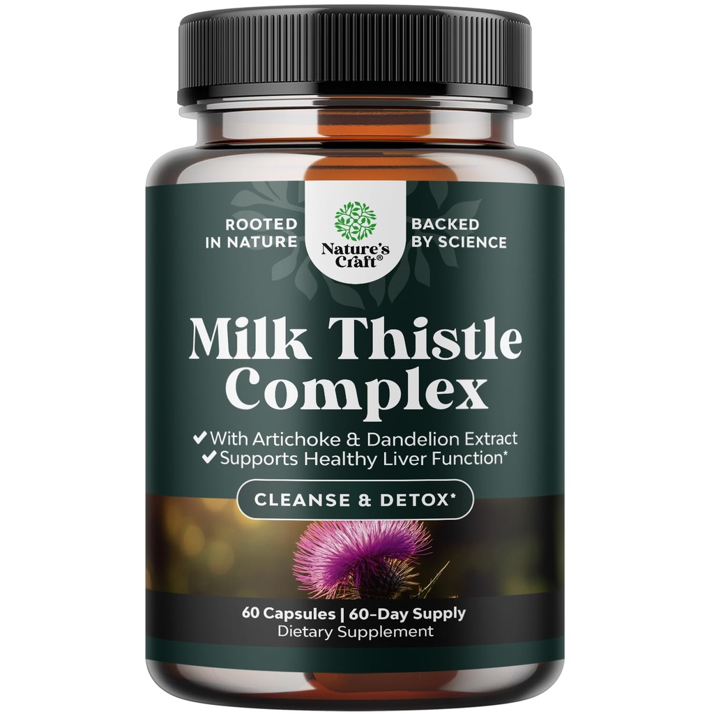 Doplněk na podporu jater Mléko Thistle pro vyčištění jater Detox & Opravy - Advanced Mléko Thistle and Pampelion Root Supplementary with Artichode Extract - Pampeliška Kapsle pro Detox - 60 Ct