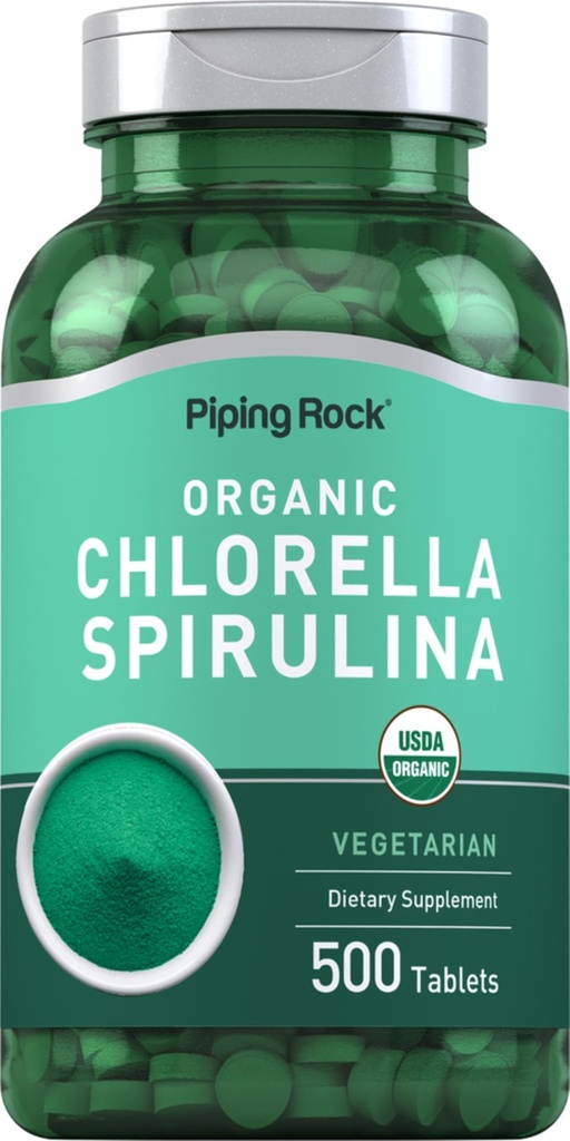 Piping Rock Chlorella Spirulina Organické 124; 500 Tablety 124; Vegetariánské pilulky 124; Non- GMO, gluten zdarma dodatek