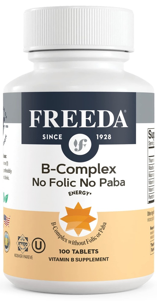 Freeda vitamin B Complex No Folic No PABA - Super B Complex Kosher vitamin dodatek s vitamínem B1 Vitamin B2 Vitamin B3 Vitamin B6 Vitamin B12 - Vit B Complex B pro ženy a muže (100 Ct)