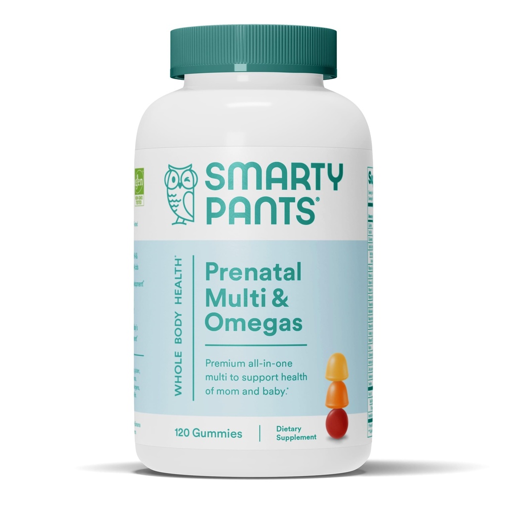 SmartyPants Prenatal Vitamíny pro ženy, Multivitamin Gummies: Omega 3 Fish Oil (EPA / DHA), Biotin, Methylfolát, Vitamin D3, C, Vitamin B12, B6, A, K & Zinek, Inositol, 120 Počet (30 Day Supply)