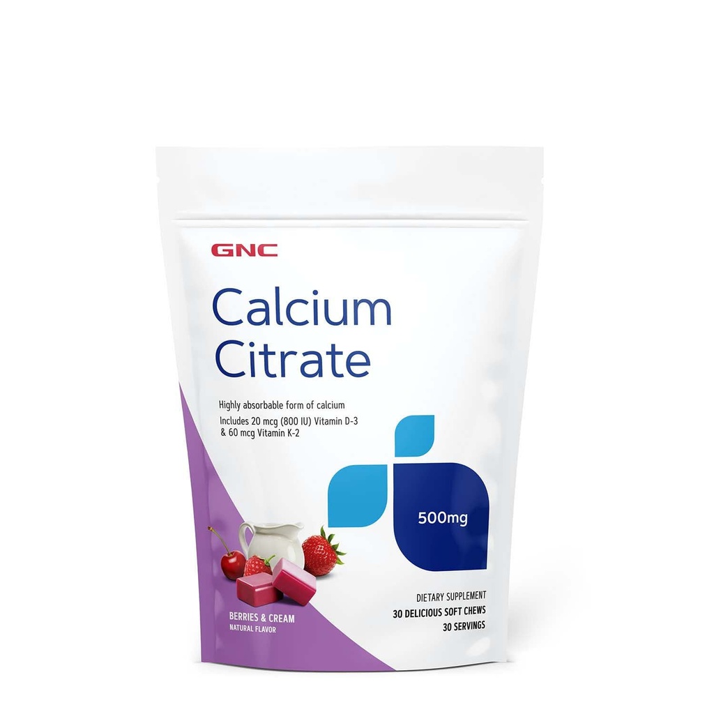 GNC vápník Citrát 500mg měkké žvýkačky, vysoce absorbovatelná forma vápníku, Berries & Cream, 30 Počet