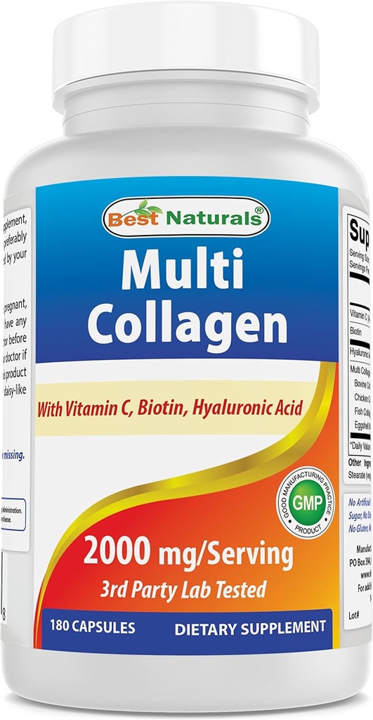 Nejlepší Naturals Multi kolagen pilulky 2000mg pro ženy a muže - Hydrolyzované kolagen Peptidy Kapsle pro vlasové kůže a nehty s typy I II III V X, Biotin, Hyaluronic acid & Vitamin C