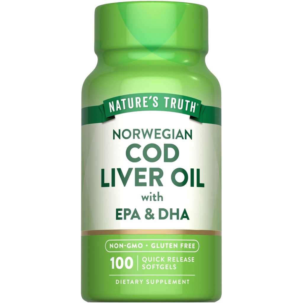 Nature 's Truth Norské Cod Játra Oil 124; 100 Softgels OF 124; s EPA & DHA OF 124; Non- GMO & Gluten zdarma dodatek