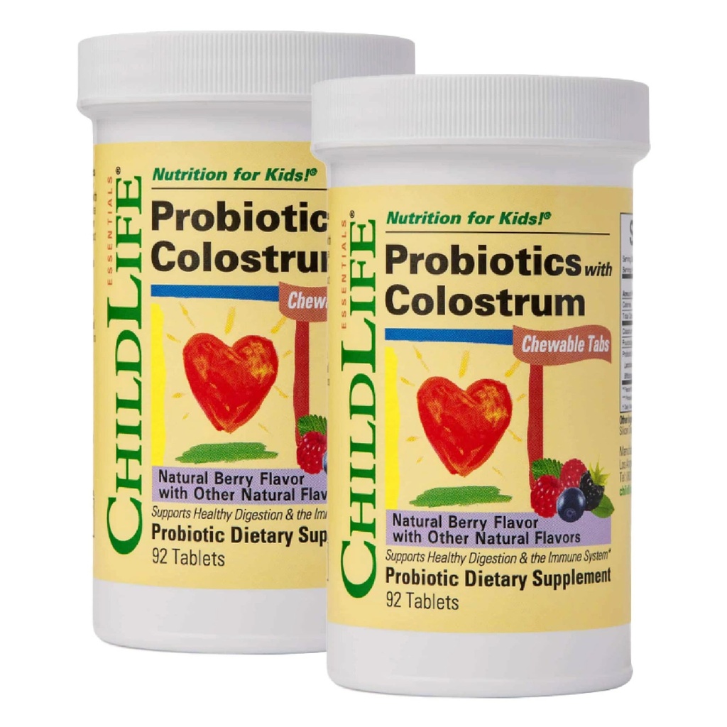 Dětský život ESSENTIALS ChildBiotics with Colostrash - Probiotics for Kids, Probiotics for Digestive Health, Chewables, Children 's Probiotic, Colostrum for Kids - Natural Berry, 92 Tablet (Balení po 2)