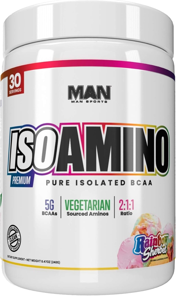 MAN Sports Iso- Amino Bcaa Powder, Rainbow Sherbet, 255 Gram
