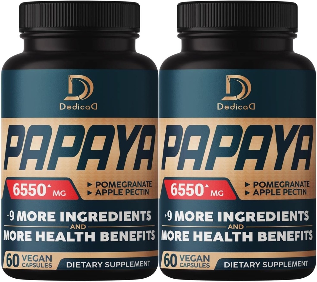 10in1 Čisté Papaya Enzymy pro Digestion 6550mg 4 měsíce Support Digestion, Imunity & Body Health - Směs s extrahovaným pomegranátem, jablečný pektin, zázvor, kurkuma, máta peprná - 2 balení 60 Počítá