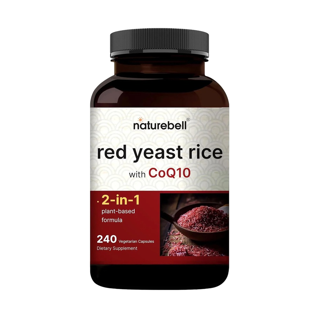 Červená kvasinková rýže s CoQ10, 240 Veggie Kapsle 124; Advanced Heart Health Bylinný dodatek - Antioxidant Support for Energy & Heart Health - Non- GMO