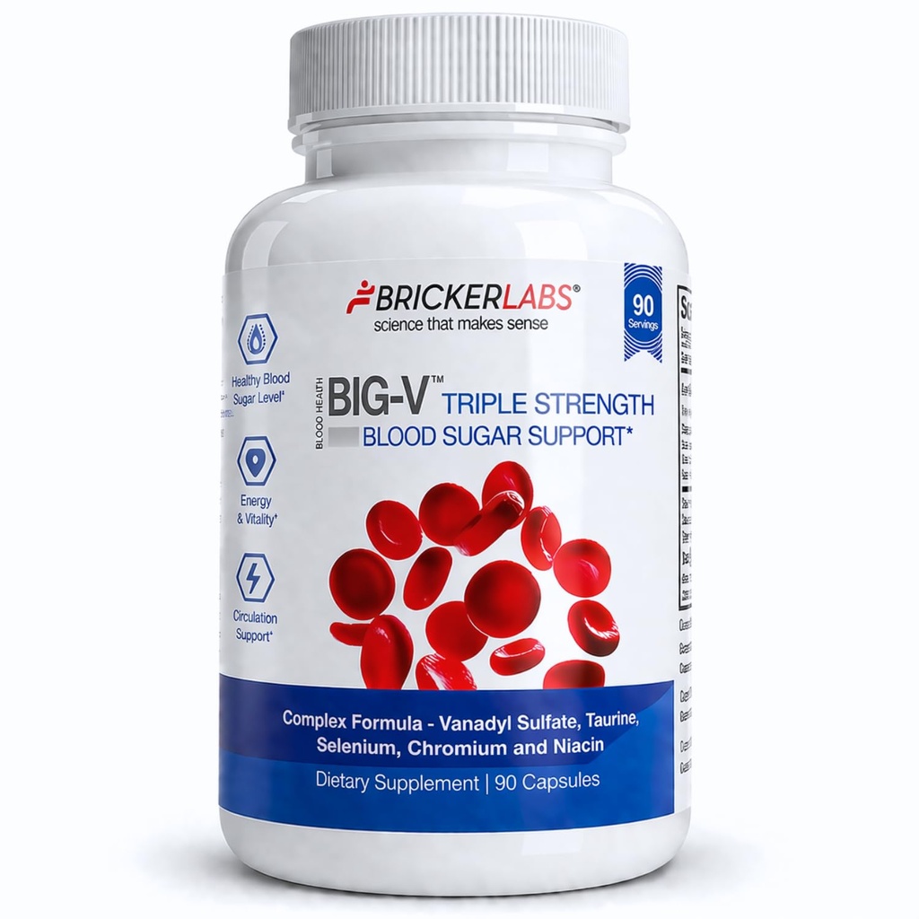 Bricker Labs Big- V Triple Strength Vanadyl Supplement: Vanadyl Sulfath 30 mg, Taurin 600 mg, Selen, Chrom a Niacin, Mineral Supplement Kapsle 90 ct