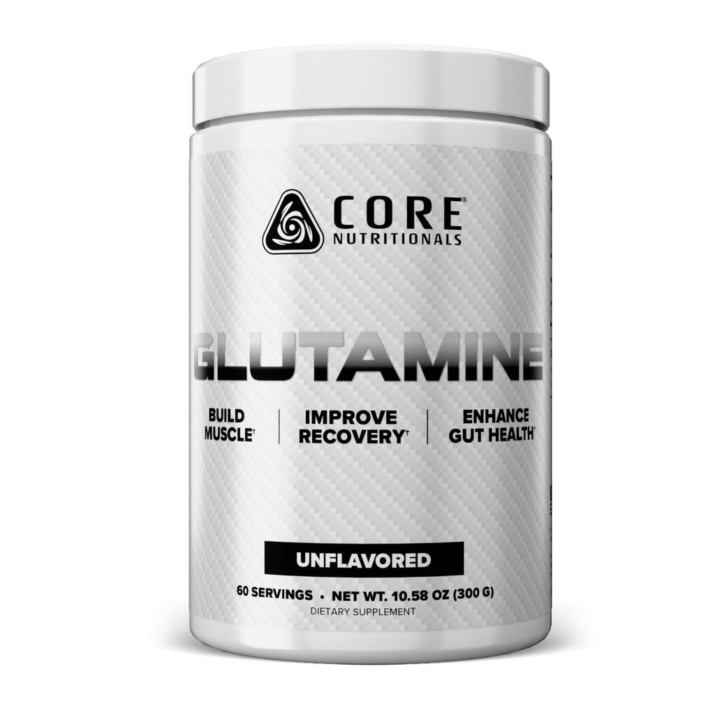 Core Nutritionals Glutamine Amino Acid CLAS124; Enhance Recovery & Obnovit L- Glutaminové úrovně CLAS124; Imunitní podpora, Muscle Build, Gut Health CLAS124; 60 Služeb (Neochucené)