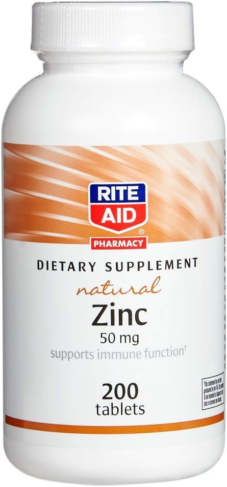 Rite Aid Natural Zinek, 50 mg, 200 tablet - Podporuje imunitní funkci - Zinek doplňky - Vitamin doplňky - Přírodní zinek dodatek - Essential Mineral for Antioxidant Health - Easy- to- Polykat