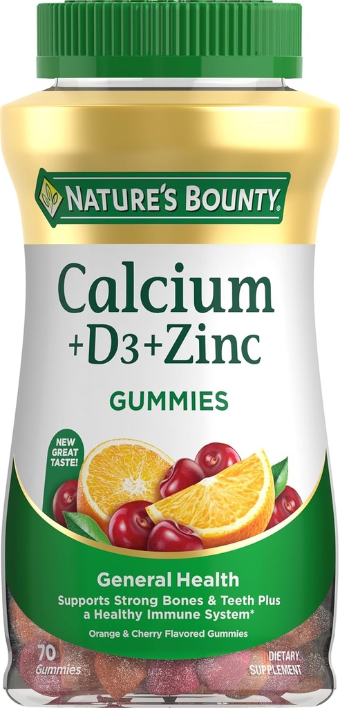Vápník a vitamín D Gummies by Nature 's Bounty, Imunitate Support & Bone Health, 500mg vápník & 1000 IU Vitamin D3, Ovocná příchuť, 70 Počet