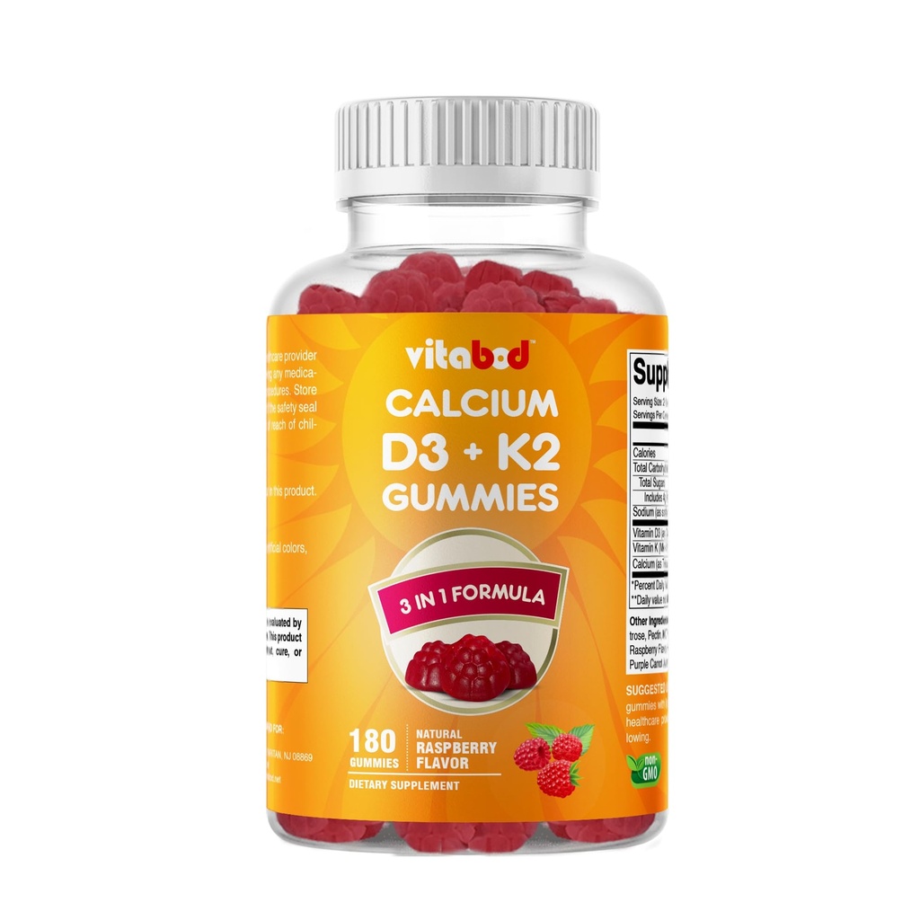 Vitamin D3 + K2 Gummies - Podpora zdraví kostí a srdce - 180 Pectin- based Vegan Gummies