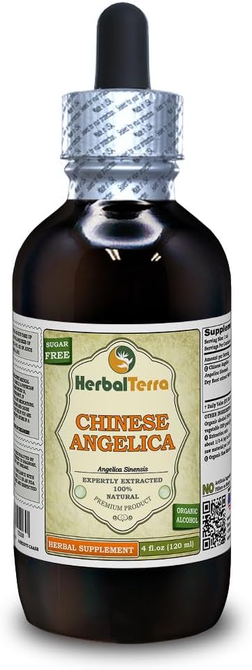 Angelica Chinese (Angelica Sinensis) Tinktura, Organic Sured Root Liquid Extract (Značka: HerbalTerra, Proudly Made in USA) 4 fl.oz (120 ml)
