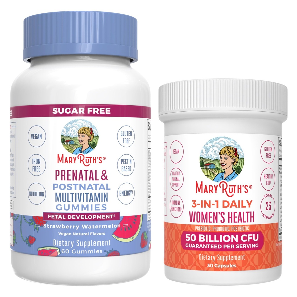 MaryRuth Organics Prenatal Postnatal Multivitamin Gummies (Strawberry) & Women 's 3- in-1 Daily Probiotic Capsules Authorised 124; Clean Label Project Ověřené ® Př 124; Kojení & Gut Health Authority 124; Vegan, Non- GMO