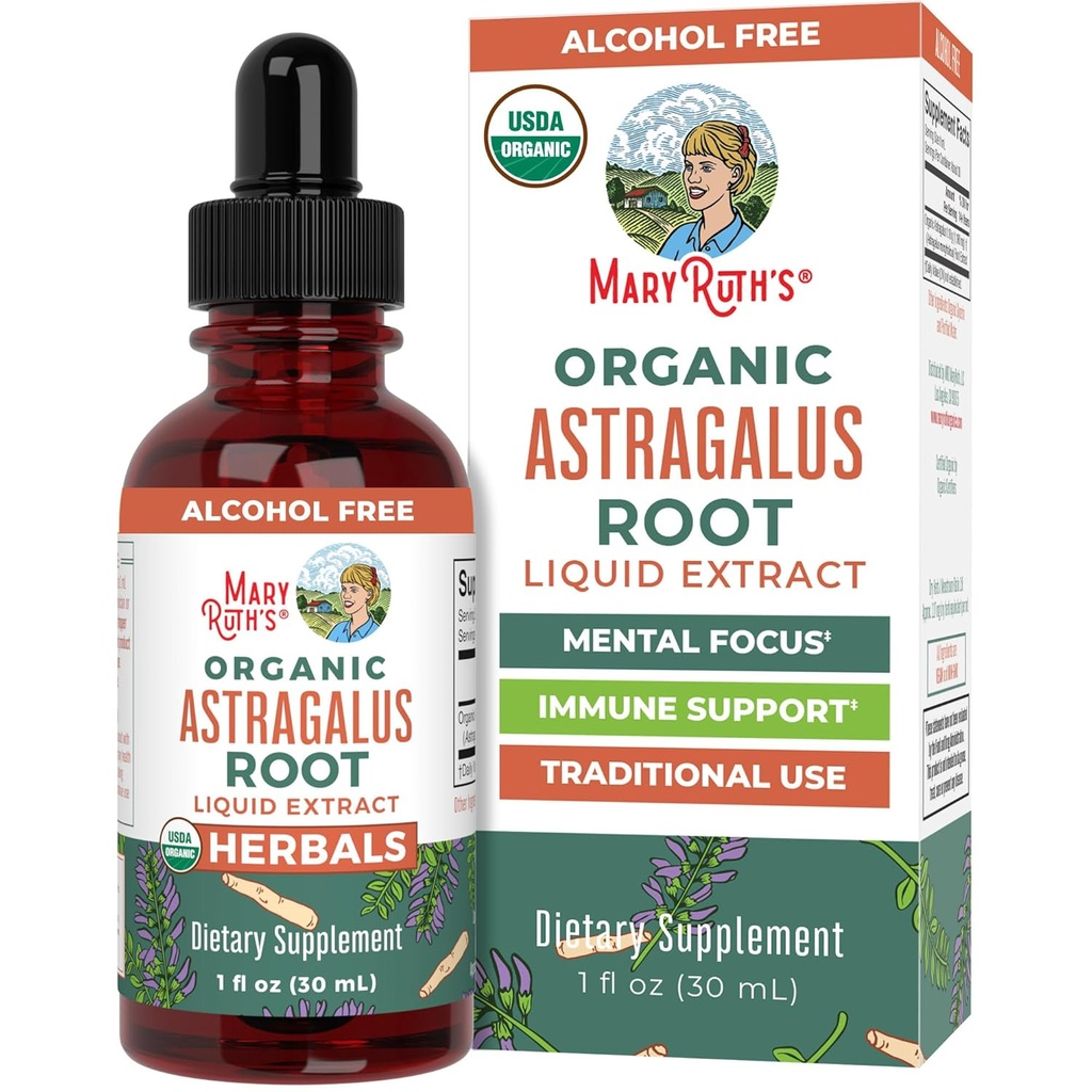 MaryRuth Organics Astragalus Root, Sugar- Free, USDA Organic, Astragalus Extract for Imunitary Support and Focus, Herbal Liquid Drops, Non- GMO, Vegan, 1 Fl Oz