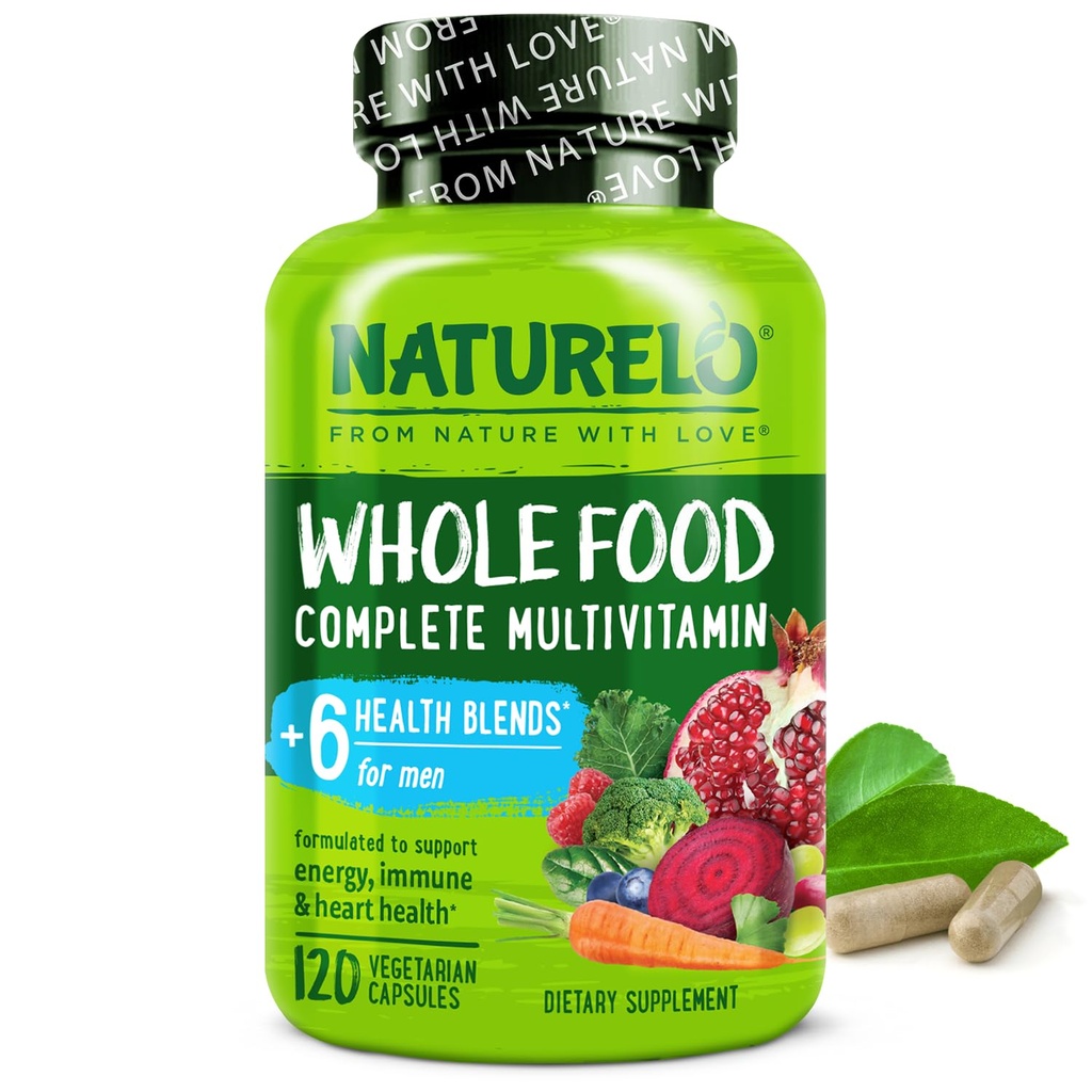NATURELO Mens Multivitamins - Celé jídlo Multivitamin pro muže s vitamíny, minerály - 120 Vegetariánské kapsle pro energii, mozek, srdce, oční zdraví *