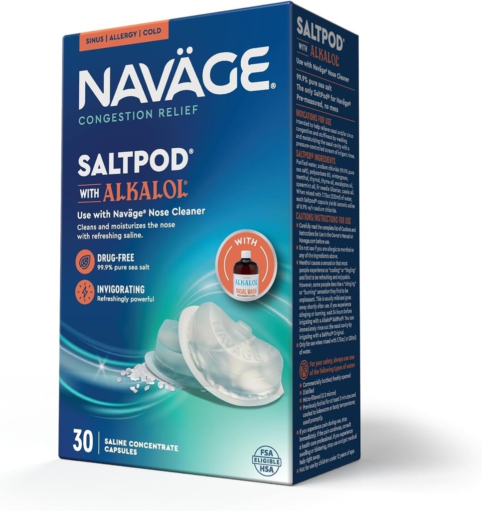 Navage SaltPod w / Alkalol 30 Pack (30 SaltPods) Salt Pod Refills only - Exkluzivně navržen Nasal zavlažovací systém - Sinus Rinse a Alkalol Pods pro rychlé a uklidňující