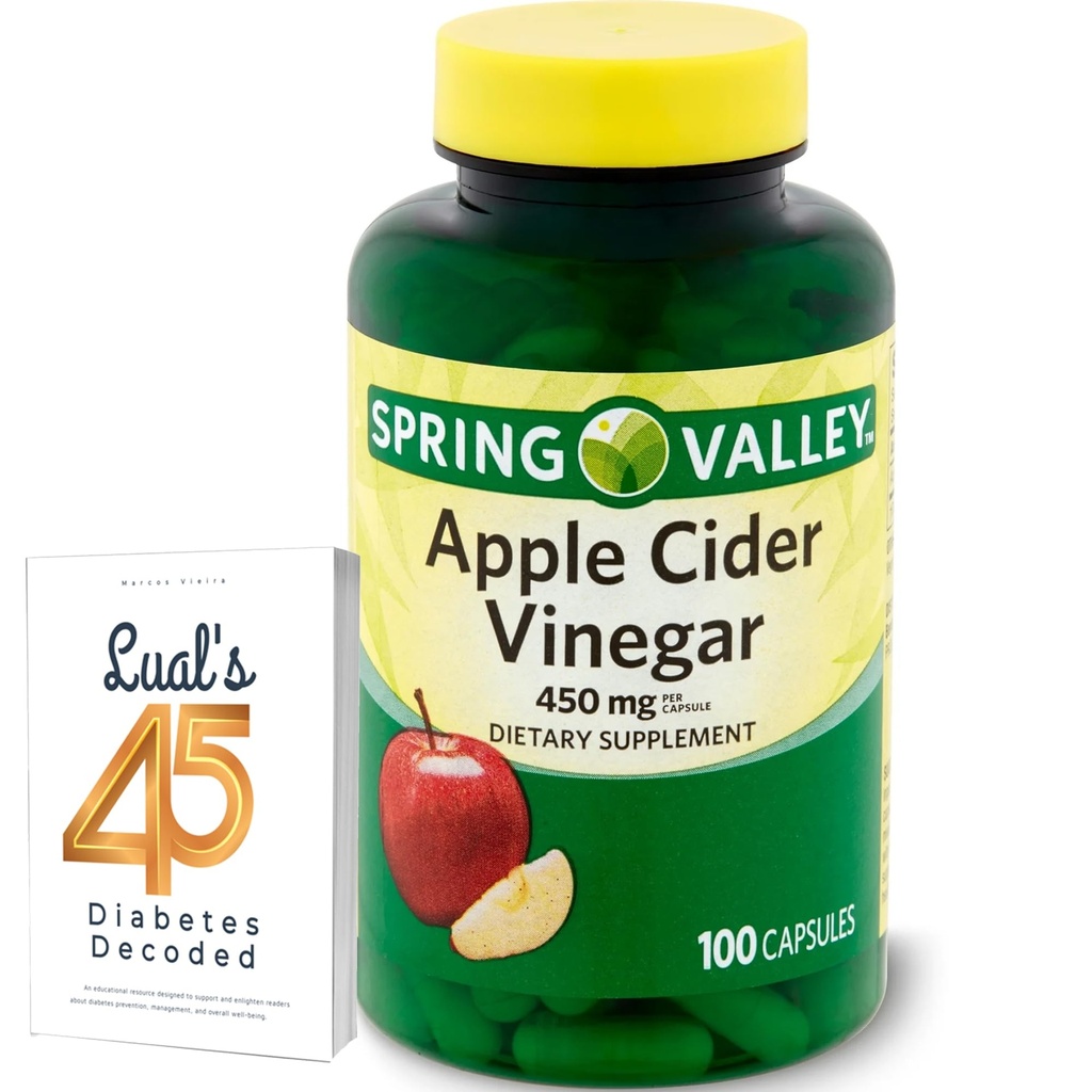 Apple Cider Ocet 450mg. Spring Valley Apple Cider Ocet Kapsle 450 mg 100 Počet, Non- GMO, Gluten zdarma doplněk Bundle s Luall 45 Cukrovka Decoded