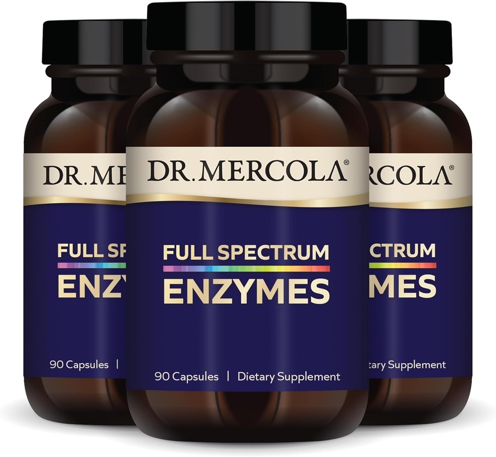 Dr. Mercola Full Spectrum Enzymy - 22 Různé enzymy - Podporuje trávicí a imunitní zdraví - Pomáhá diagnostikovat sacharidy, tuky a proteiny - Non- GMO, gluten- Free & Soy- 90 Kapsle (3 Pack)