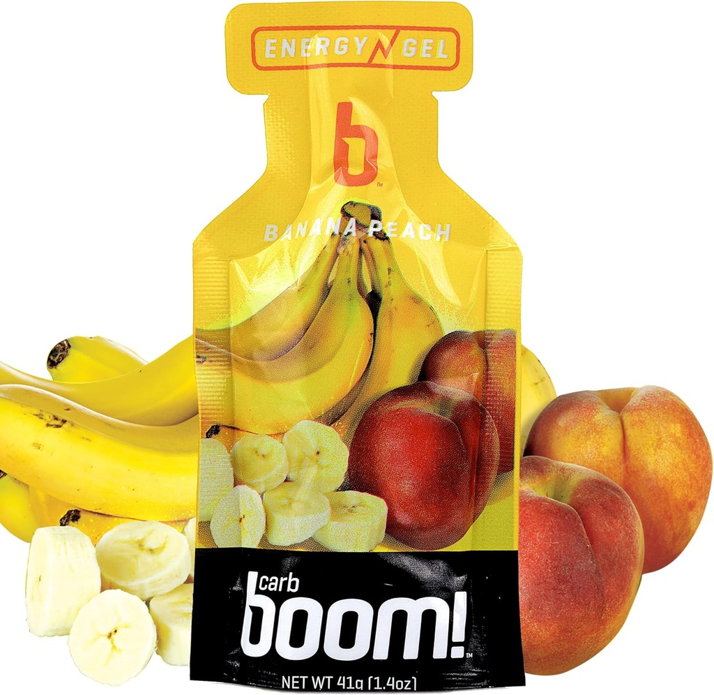 Boom Nutrition Energy Gel - Fruit- Ochucené energetické gely - Cvičení Gel - Energy Gel pro cyklistiku - Běžící gel - Přírodní energie Gel - Banana Peach (24 Pack)
