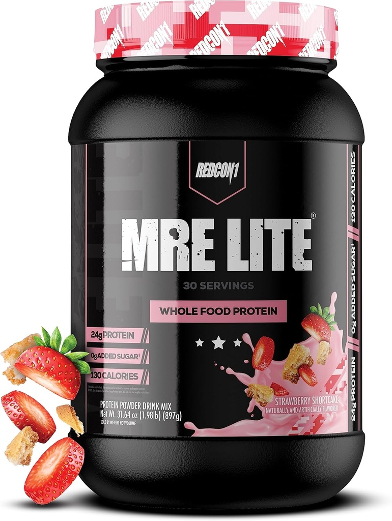 REDCON1 MRE Lite celopotravinový protein Powder, Jahodový koláč - Nízký karb & syrovátka Free Meal Replacement with Animal Protein Mixends - Snadno se digest dodatek vyrobený s MCT oleje (30 Služeb)
