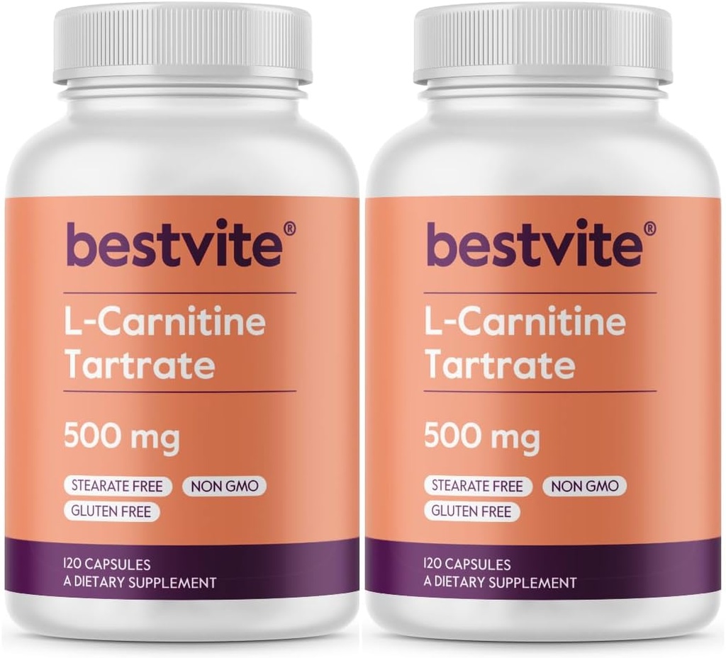 BESTVITE L- karnitin Tartarát 500 mg na tobolku (240 tobolek) (120x2) - No Stearates - Non GMO - gluten bez