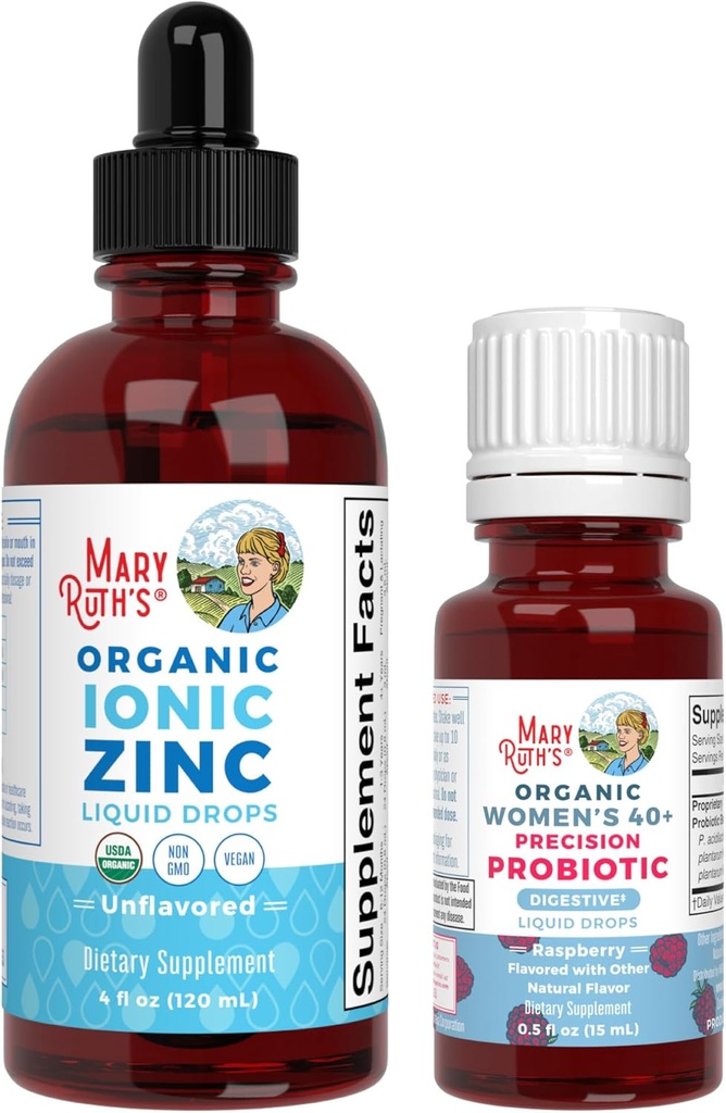 MaryRuth Organics Probiotic Digestion (Raspberry) pro ženy 40 + & Zinkové kapky 124; Clean Label Project Ověřený ® Rls 124; Vitamíny pro Gut zdraví a imunity 124; Vegan, Non- GMO, gluten zdarma