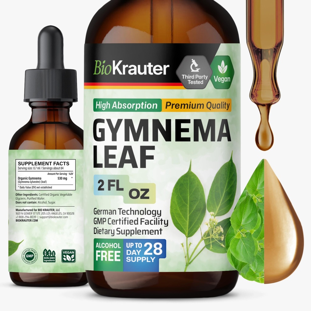 BIO KRAUTER Gymnema Sylvestre Extract Drops - Alkohol a cukr zdarma - Vegan Gymnema Leaf Extract 2 Fl.Oz.