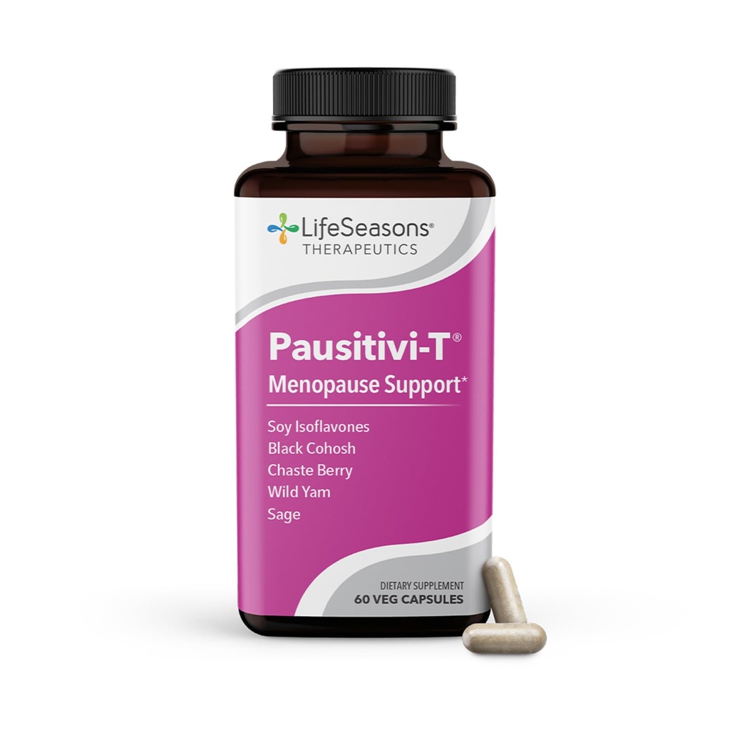 Pausitivi- T - Dodatek pro podporu menopauzy - Výkonná pomoc pro horké záblesky, Hormon Imbalance & Night Sweats - Nápoje - Šalvěj, Chasteberry, Soy Isoflavones & Black Cohosh - 60 Kapsle