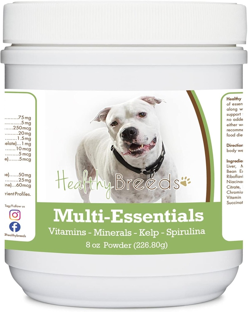 Zdravé Breeds Pit Bull, bílá, víceesenciální prášek pro psy - ideální doplněk vitaminů, minerály a antioxidanty pro vašeho psa - 8 oz