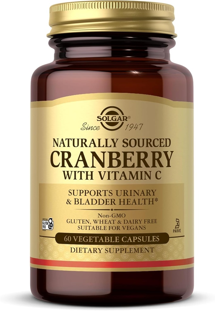Solgar Cranberry s vitaminem C - 60 Zeleninové kapsle - Podporuje močení a močové měchýře zdraví - Non- GMO, Vegan, Kosher, Gluten Free - 60 Služeb
