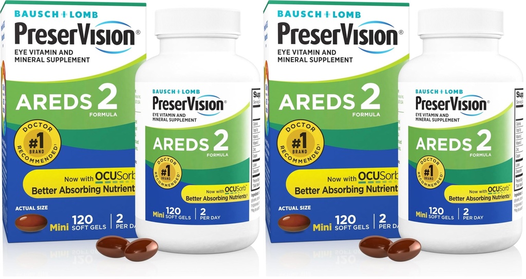 Konzervativní Vision AREDS 2 Oční vitamin & minerální doplněk, Obsahuje Lutein, Vitamin C, Zeaxanthin, Zinek & Vitamin E, 120 Váček (Balení květen) (Balení po 2)