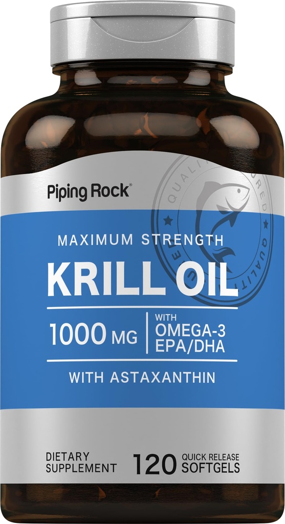 Piping Rock Krill Oil Omega 3 Softgel Kapsle 124; 1000mg Omega 124; 120 Count Omega 124; dodatek EPA DHA s Astaxanthin Omega 124; Maximální síla Omega 124; Non- GMO, gluten zdarma