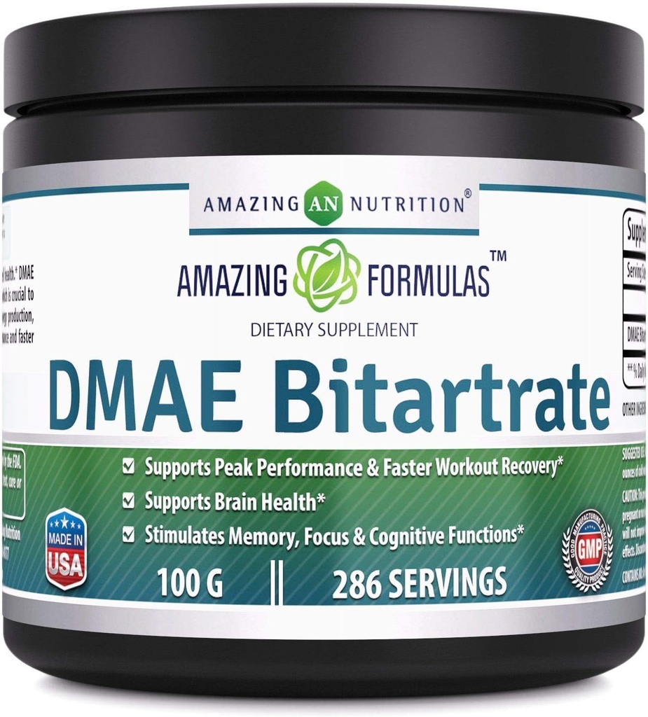 Amazing Formule DMAE Bitartate Powder Supplement 124; 100 Grams CLANE124; 286 Servings CLANE124; Non- GMO CLANE124; Gluten- Free CLANE124; Made in USA