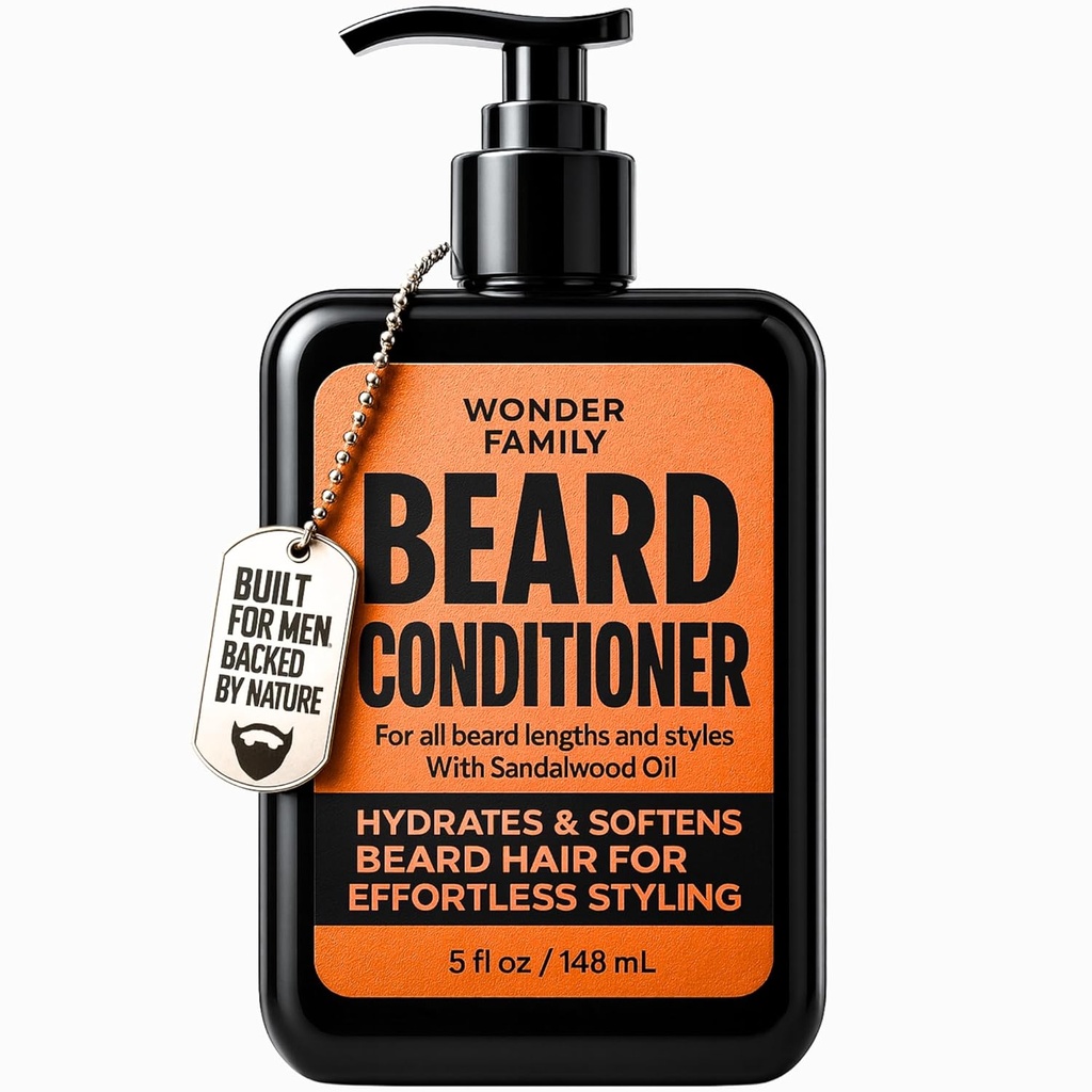 Beard Conditioner for men - Leave In Conditioner & Softtener with Biotin Aloe Vera & Collagen - Moisturization Cream for Coasse Suché vlasy - Beard and Skin Conditioner - Sandalwood Scent Care for Black Men