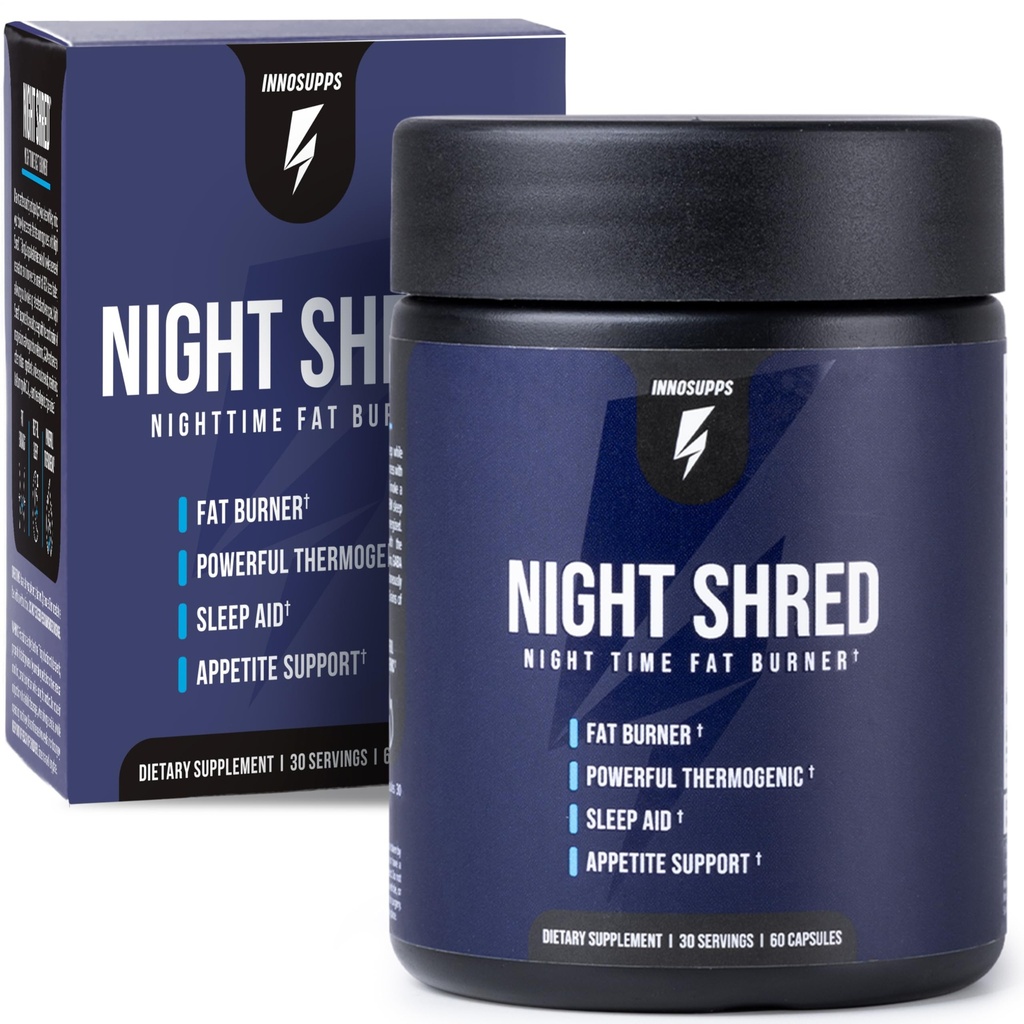 InnoSupps Night Shred Fat Burner and Natural Sleep Support CLA124; Ashwaganda, 5-HTP, CLA, Melatonin CLA124; Appetit Conpressant CLA124; Weight Loss Support Nighttime Fat Burning (60 Vegetarian Capsules)