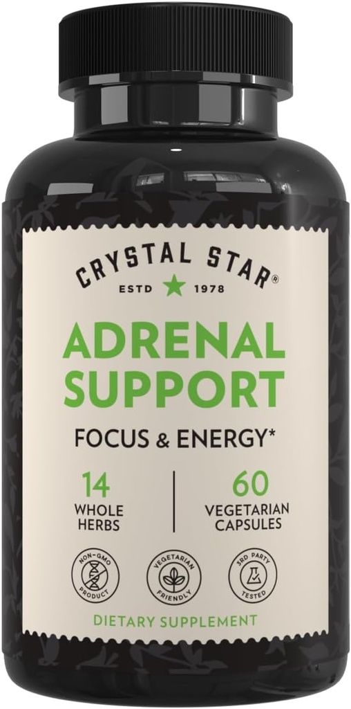 Crystal Star Adrenal Supplement (60 Kapsle) - Denní bylinný doplněk pro Stress Relief & Adrenal Únava - Sibiřský Eleuthero, Licorice, Uva Ursi, Astragalus & Fo-ti - Non- GMO