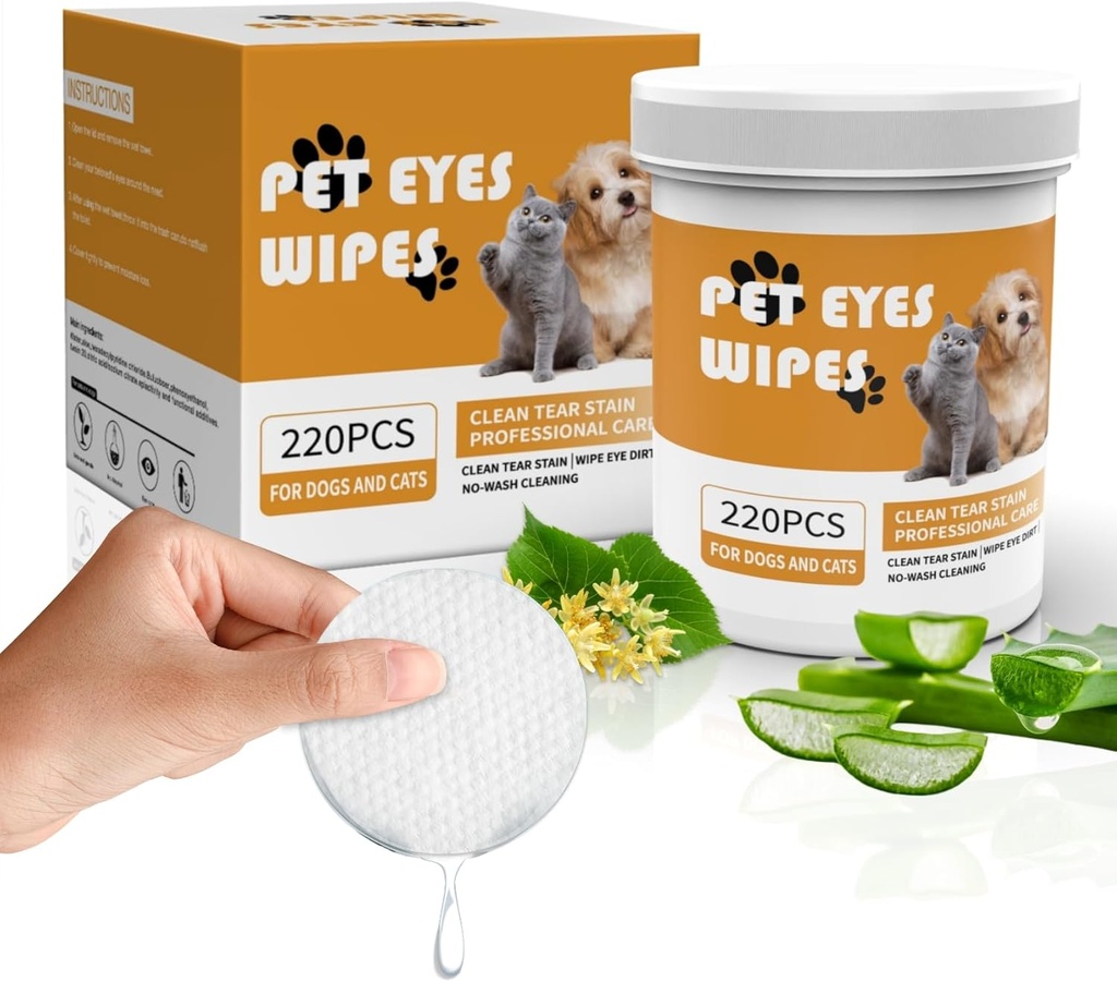 Senlong Eyes Wipes for Dogs - Jemně odstraňte slznou skvrnu - pes čistič očí, Oční debuty, Vypouštění, Mucus Secretions - psí oční ubrousky odstraňovač skvrn - pes & kočka oční ubrousky - 220ks, bílá