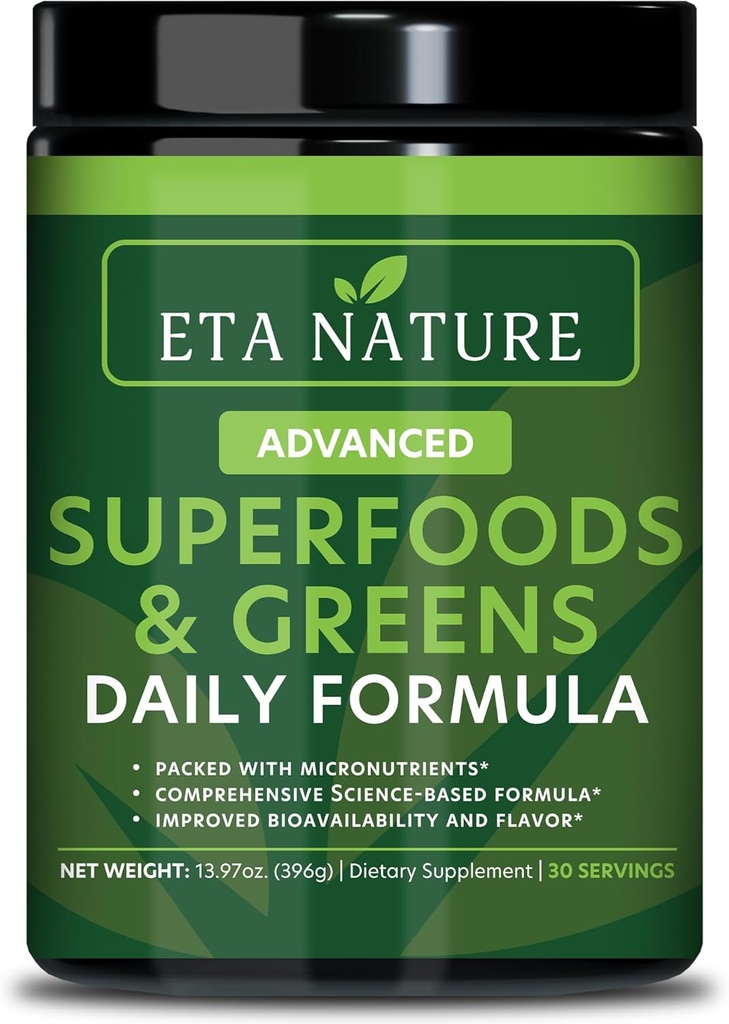 50 Super Green Powder - Zelený Superfood Powder s ovocem a zeleninou Doplňky - Supergreens Green Powder for Energy, Digestion, Vitality & Imunity - 30 Serings Vegan a non-GMO