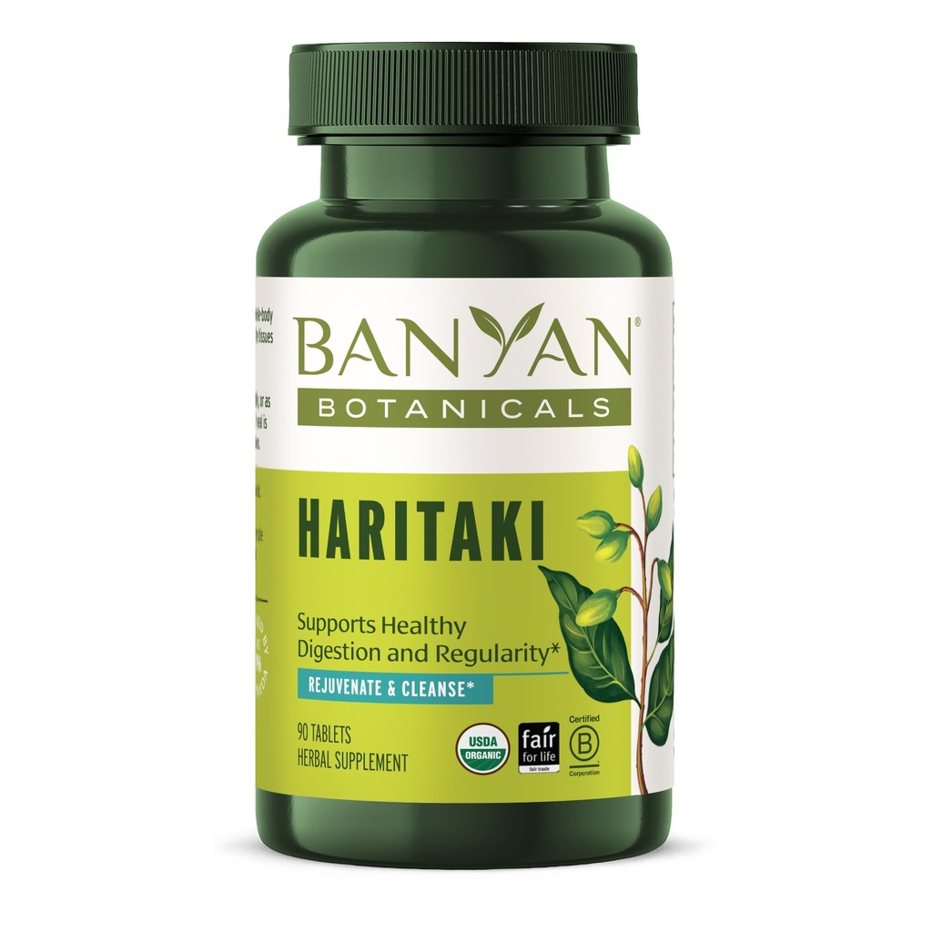 Banyan Botanicals Haritaki Tablety - Certified Organic Terminalia Chebula - Podporuje detoxikaci a omlazení * - 90 Tablety - Non-GMO Udržitelně sourized Certified Fair for Life Fair Trade