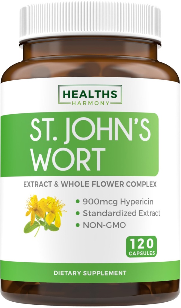 St John 's Wort Kapsle - Mocný & Potent Saint John' s Wort Extract & Celý komplex Herb Standardizované na 900mcg Hypericin pro Balancing Daily Mood Support - Vegan Non- GMO & Lab Ověřené (120 Caps)